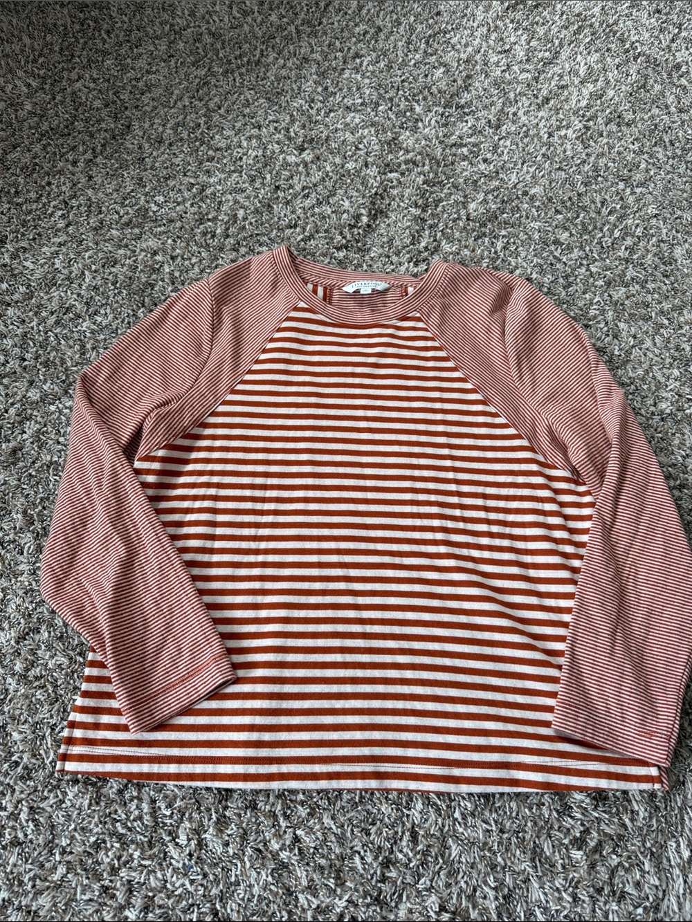 Liverpool Striped Raglan Long Sleeve Top in Rust and Cream